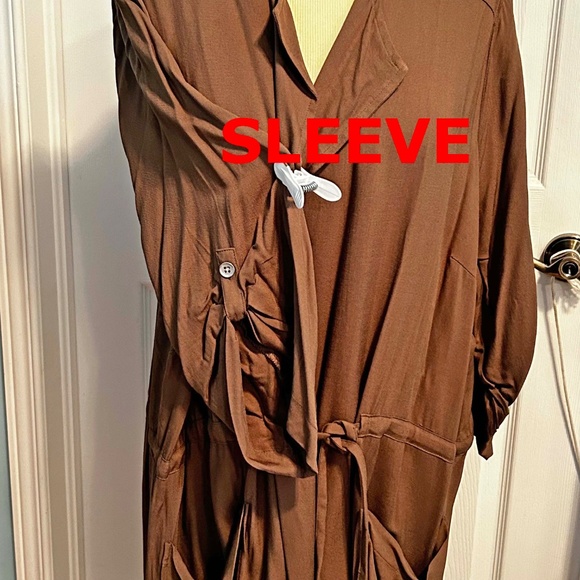 SAFARI JACKET, SOFT RAYON, TAUPE, SIZE 4X, ¾ SLEEVES, OPEN FRONT, WAIST DRAWSTRI - Picture 9 of 10